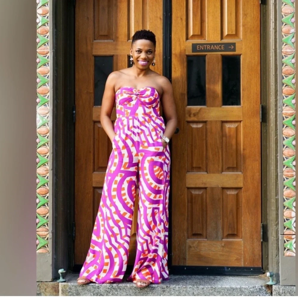 ❤️ Tracy Reese x Anthropologie Geometric Strapless Wide Leg Jumpsuit Size 6P